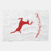 Roter Hirsch Weiße Schneeflocken Geschirrtuch (Horizontal)