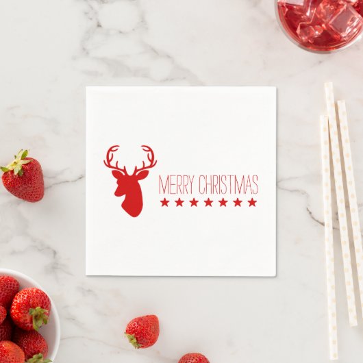 Roter Hirschkopf und Sterne mit Text frohe Weihnac Serviette (Beispiel)
