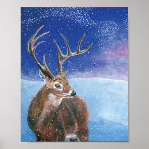 Roter Hirschstag im Schnee Poster