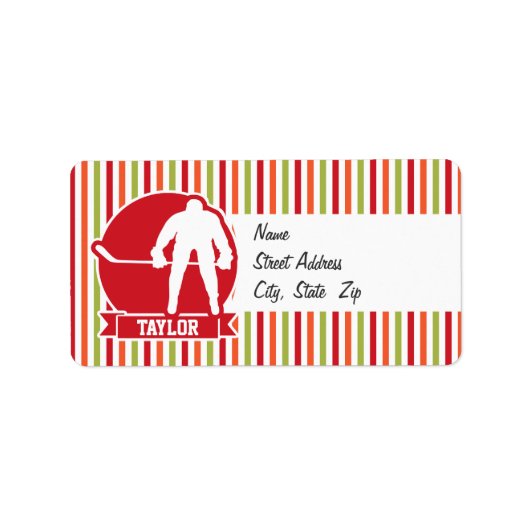 Roter Hockeyspieler, Rot, Orange, Grün Adressaufkleber (Vorne)