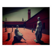 Roter Hof mit Statuen | Metaphysische Kunst Poster (Vorderseite)