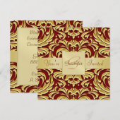 Roter Holiday-Damast Foil Monogram Einladung (Vorne/Hinten)