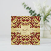 Roter Holiday-Damast Foil Monogram Einladung (Stehend Vorderseite)