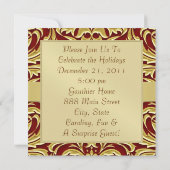 Roter Holiday-Damast Foil Monogram Einladung (Rückseite)