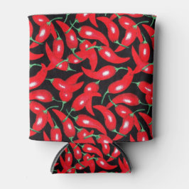 Roter Hot Chili im schwarzen Hintergrund Dosenkühler