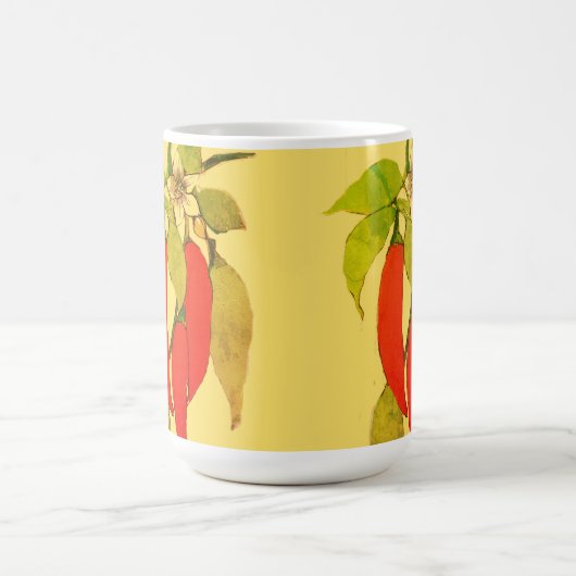 Roter Hot Chili Paprikaschoten über grüne Blätter Kaffeetasse (Mittel)