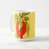 Roter Hot Chili Paprikaschoten über grüne Blätter  Kaffeetasse (Vorderseite Links)