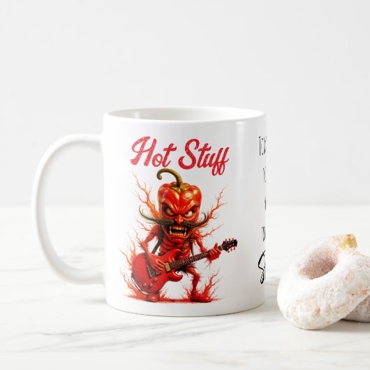 Roter Hot Chili Rocker Mit Zitat Kaffeetasse (Mit Donut)