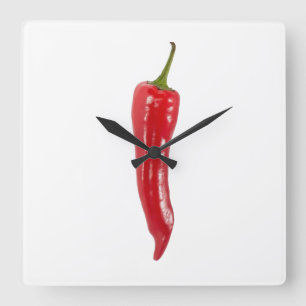 Roter Hot-Chili-Uhr Quadratische Wanduhr