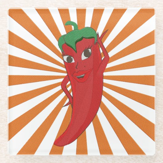 Roter Hot Pepper Diva Imitate Stickerei drucken Glasuntersetzer (Vorderseite)