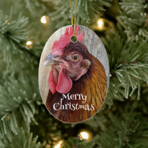 Roter-Huhn-Hühner-Foto-Weihnachten Keramik Ornament