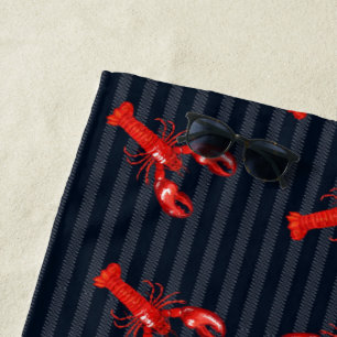 Roter Hummer Abstrakte Streifen Navy Personalisier Strandtuch