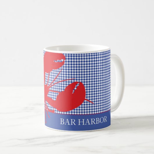 Roter Hummer an der Küste Blauer weißer, benutzerd Kaffeetasse (VorderseiteRechts)