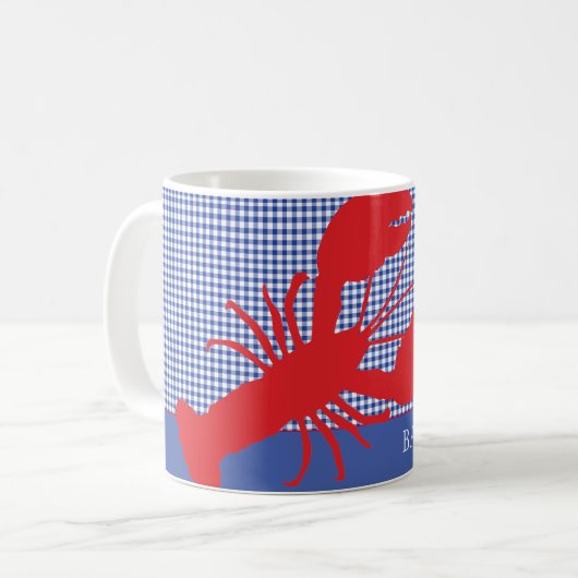 Roter Hummer an der Küste Blauer weißer, benutzerd Kaffeetasse (Vorderseite Links)