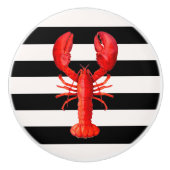 Roter Hummer an Schwarz-weißen nautischen Streifen Keramikknauf (Vorderseite)