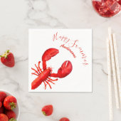 Roter Hummer mit weißem, fröhlichen Sommernamen Serviette (Beispiel)