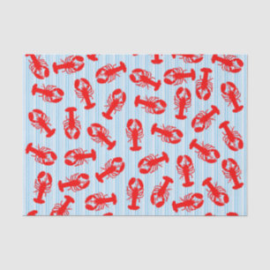 Roter Hummer-Tiermuster auf blauen Streifen Seidenpapier