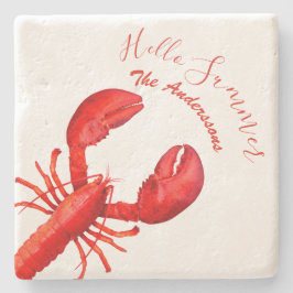 Roter Hummer Weißer hallo Sommername Meeresfrüchte Steinuntersetzer