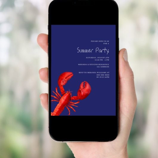 Roter Hummersee im Sommer Party blau Einladung