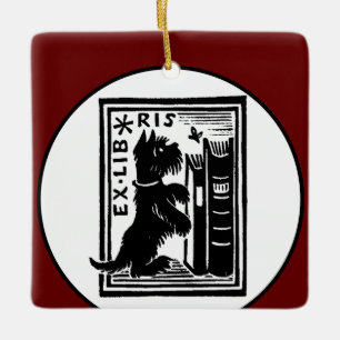 Roter Hund Exlibris Vintage Buchclub Keramikornament