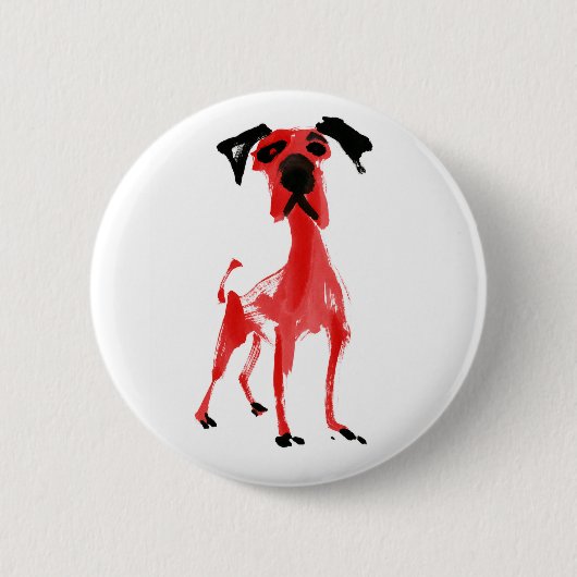 Roter Hund | Expressiver Roter und Schwarzer Kunst Button (Vorderseite)