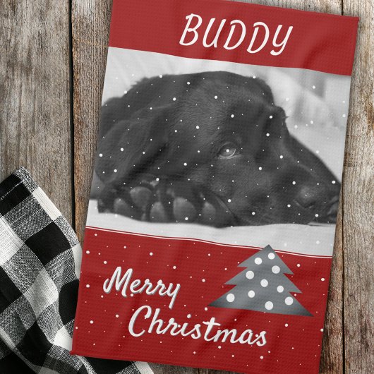 Roter Hund Foto Tree Frohe Weihnachten Geschirrtuch
