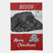 Roter Hund Foto Tree Frohe Weihnachten Geschirrtuch (Vertikal)