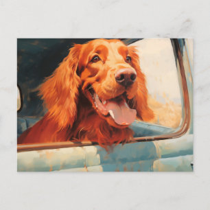 Roter Hund im klassischen LKW-Fenster Kunstprint Postkarte