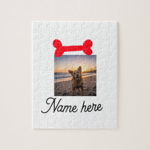 Roter Hundeknochen-Foto Haustier Hund Katze Name e Puzzle