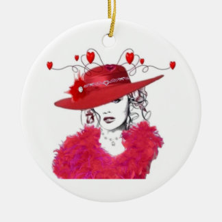 roter Hut für den Baum Keramikornament