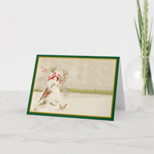 Roter Hut Schneefrau - Vintage-Weihnachtskarte Feiertagskarte