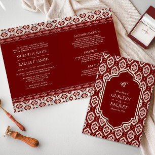 Roter Ikat All in One Anand Karaj Sikh Hochzeit Einladung