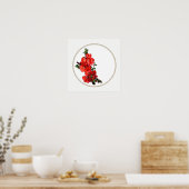 Roter Japanischer Quince Blossom Kreis weiß Poster (Küche)