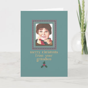 Roter Junge zu Großvater Weihnachtskarte Karte