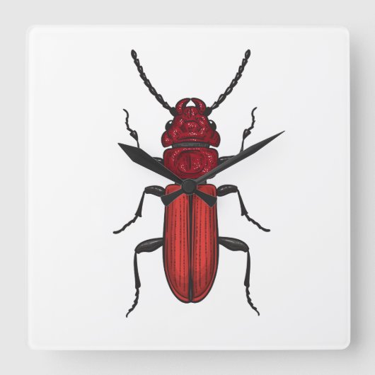 Roter Käfer Quadratische Wanduhr (Vorderseite)
