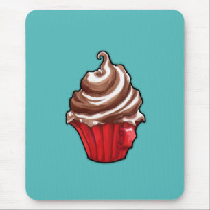 Roter Kaffee Cupcake aquamarin Mousepad