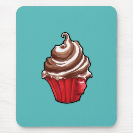 Roter Kaffee Cupcake aquamarin Mousepad (Vorne)