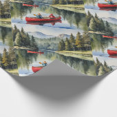 Roter Kanu Wilderness Boat Lake Geschenkpapier (Ecke)
