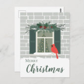 Roter Kardinal am Fenster fröhliche Weihnachten Postkarte (Vorne/Hinten)