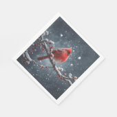 Roter Kardinal auf Baumzweig im Schnee Serviette (Ecke)
