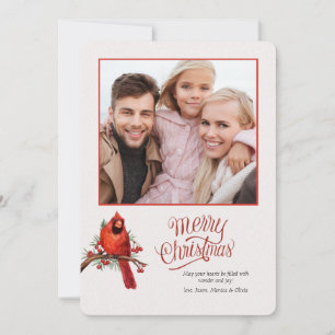 Roter Kardinal auf Beerenzweig Foto-Feiertagskarte Feiertagskarte