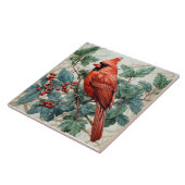 Roter Kardinal auf Berry Bush Fliese (Seite)