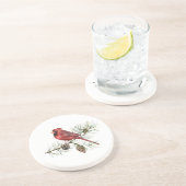 Roter Kardinal auf Branch Pine Cones Getränkeuntersetzer (Seite)