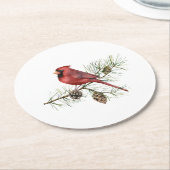 Roter Kardinal auf Branch Pine Cones Runder Pappuntersetzer (Angewinkelt)