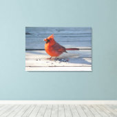 Roter Kardinal auf der Holzbrücke Leinwanddruck (Insitu (Holzboden))