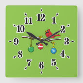 Roter Kardinal auf der Zweigniederlassung der Weih Quadratische Wanduhr (Vorderseite)