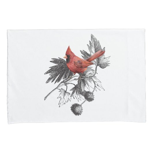 Roter Kardinal auf der Zweigstelle Schwarz/Weiß Kissenbezug (Vorderseite-Rechts)