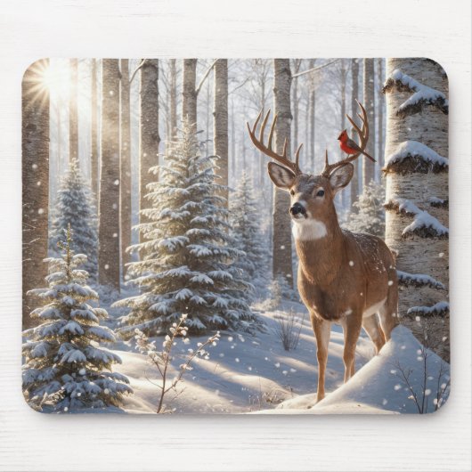 Roter Kardinal auf einem Hirschgefecht Mousepad (Vorne)