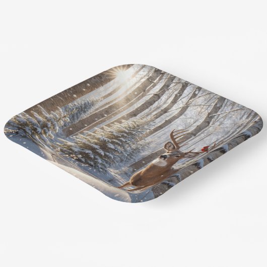 Roter Kardinal auf einem Hirschgefecht Pappteller (Gewinkelt)