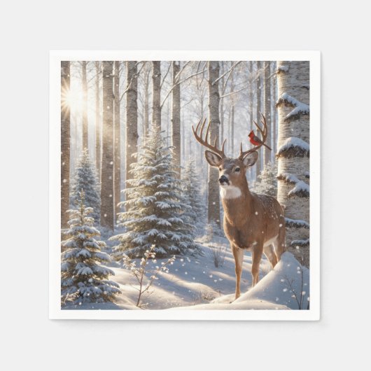 Roter Kardinal auf einem Hirschgefecht Serviette (Vorderseite)